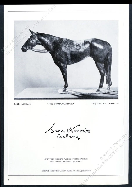 1971 June Harrah The Thoroughbred race horse sculpture photo vintage print ad