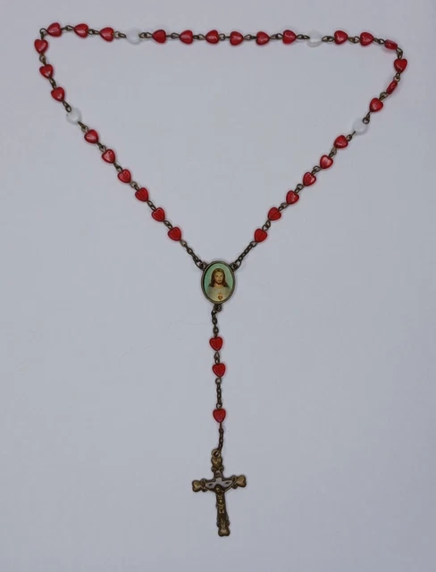 Red Heart Beaded Rosary Hearts Prayer Beads Catholic Children's Crucifix