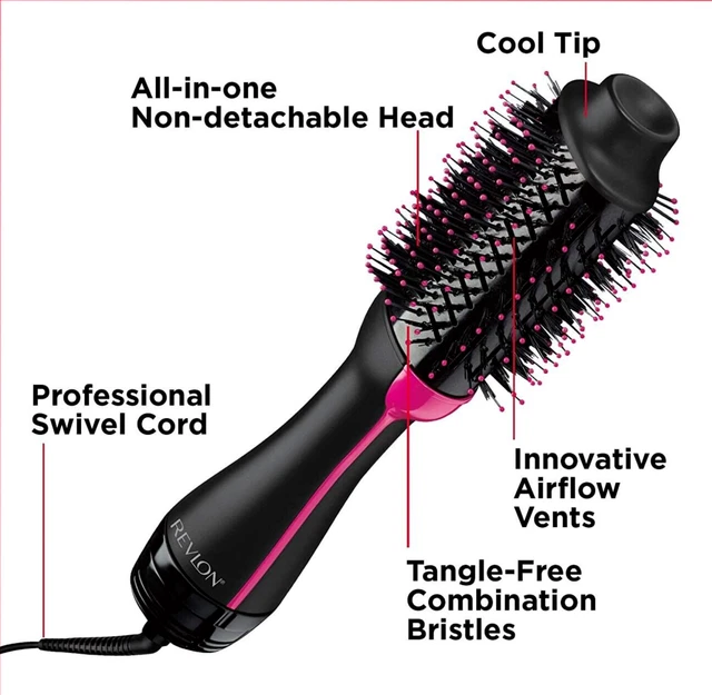 REVLON ONESTEP VOLUMIZER, Hair Dryer and Hot Air Brush (Black & Pink