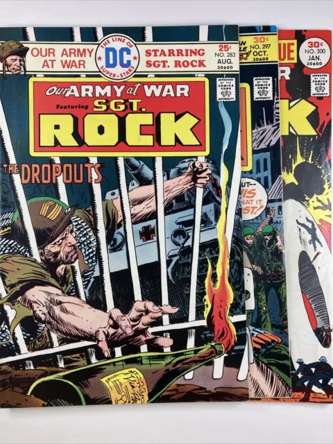 Our Army At War Featuring Sgt. Rock 283, 297, 300 DC Bronze Age Joe Kubert Art