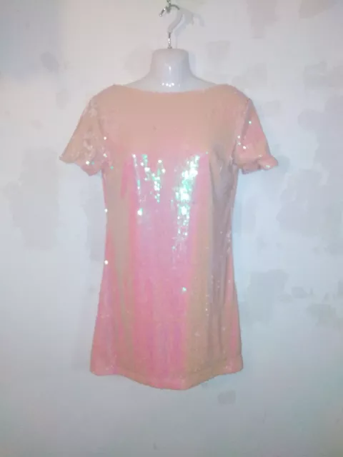 Bnwt Motel Scoop Back Short Sleeved Light Pink Sequin Short Dress Size XS 2