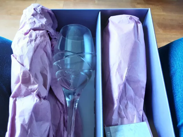 New, Boxed, Edinburgh Cut Crystal ECLIPSE Large Wine Glasses Signed Firsts. 