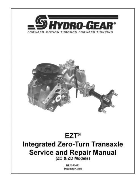 Transaxle Repair Workshop Manual fits Hydro Gear EZT (ZC & ZD Models)