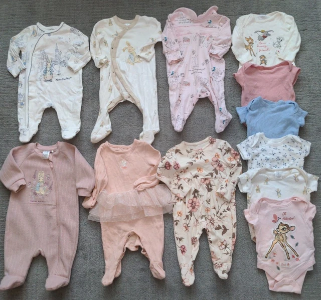 Massive bundle baby girls 0-3 months clothes sleepwear bedtime sleepsuits & vest