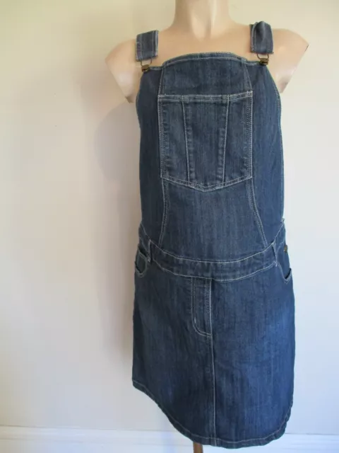 Jojo Maman Bebe Maternity Blue Denim Pinafore Dungarees Dress Size 12