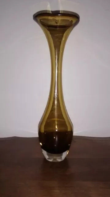 Vintage 1960s Aseda amber coloured glass trumpet vase