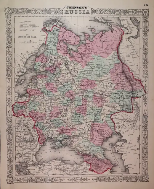 Authentic Antique 1863 Johnson Atlas Map ~ RUSSIA ~ (14x18) -#1435
