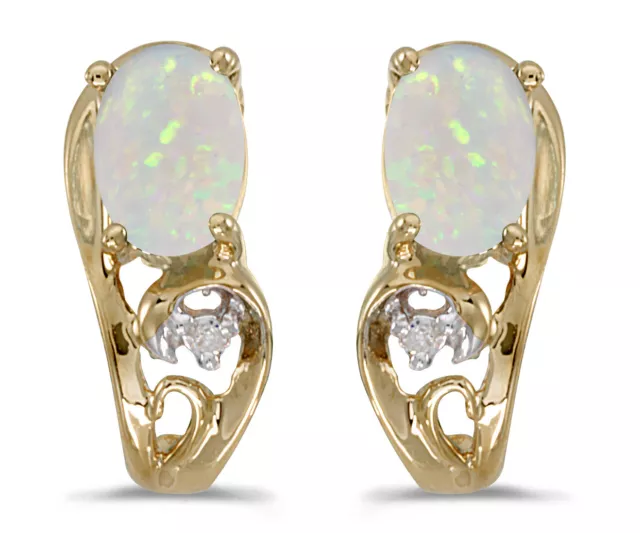 LXR 14k Gelbgold Oval Opal und Diamant Ohrringe 0.38 ct