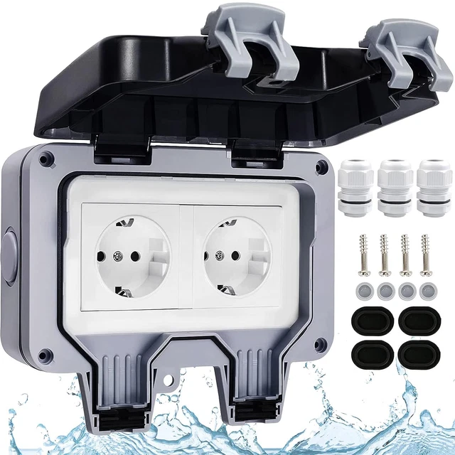 Presa Da Esterno Quadrata In Acciaio Inox Con Timer 24h E 2 Prese IP44 | Per Giardino E Installazione Permanente - 3