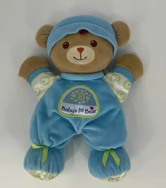 Fisher Price Baby's First Bear Blue Rattle 11" Plush Stuffed Animal Toy