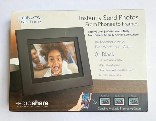 SimplySmart Home - FotoShare Amigos y Familias Marco Inteligente 8" - Negro CAJA ABIERTA