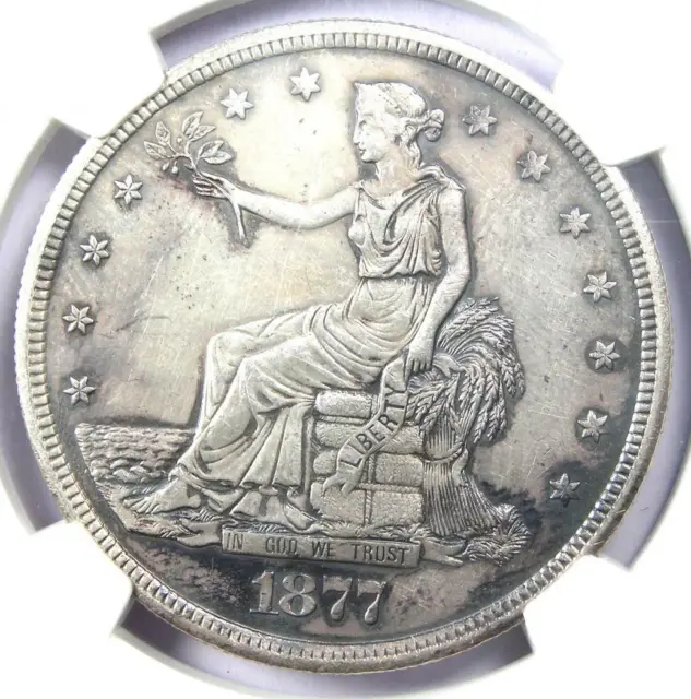 1877-S Trade Silver Dollar T$1 - Certified NGC AU Details - Rare Coin!