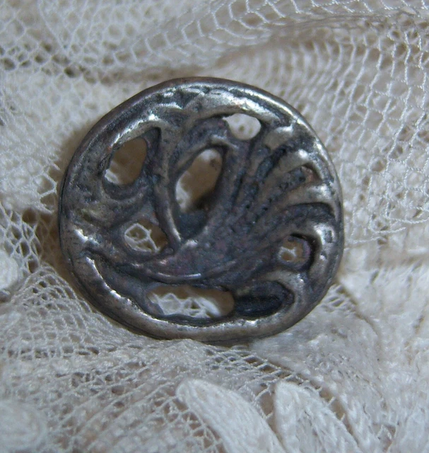 B255 BOUTON ANCIEN metal argenté art deco 2 cm