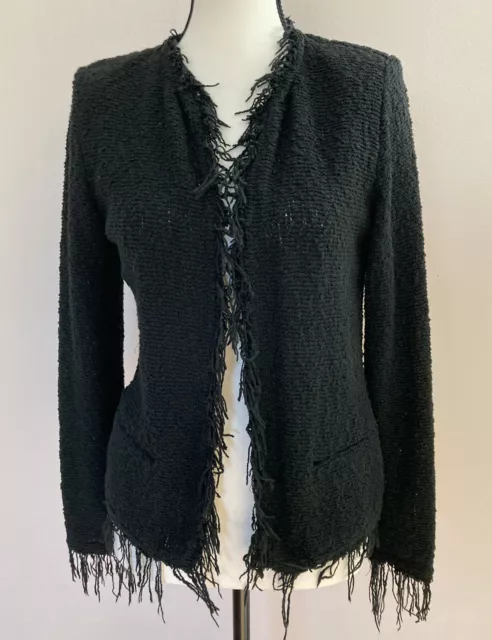 IRO  Shavani Black Knit Open Jacket Size 34 / US XS Boucle Knit Fringed Edges