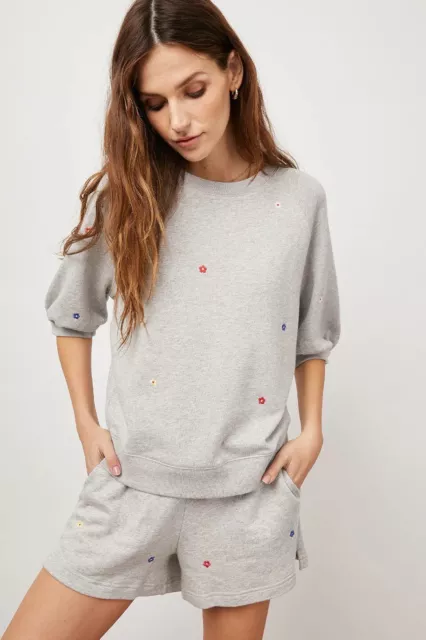 Rails Lia Heather Grey Daisies Embroidery Sweatshirt Womens Small