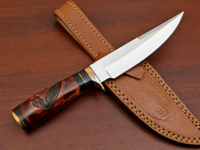 Rody Stan HANDMADE D2 CUSTOM ENGRAVED STAINED CAMEL BONE HUNTING KNIFE