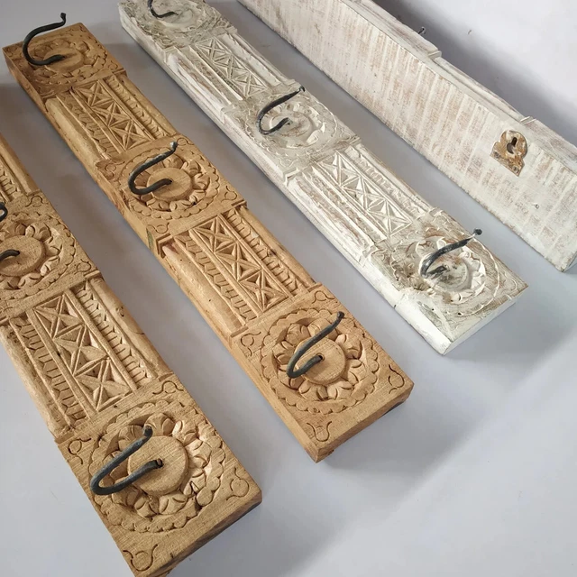 Antique Indian Wall Hook Handmade Wooden Carved Wall Hanger Home Decor Hook