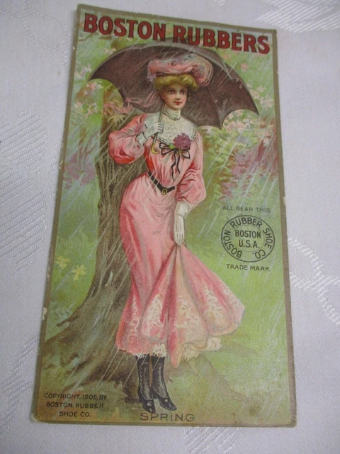 1905 Boston Rubber Shoe Co. Victorian Trading Card, Spring, Lady in Pink Dress 1905 Boston Rubber Shoe Co. Victorian Trading Card, Spring, Lady in Pink Dress