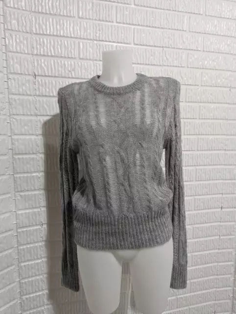 Michael Kors Women's Gray Open-Knit Alpaca & Mohair Long-Sleeve Sweater Size M