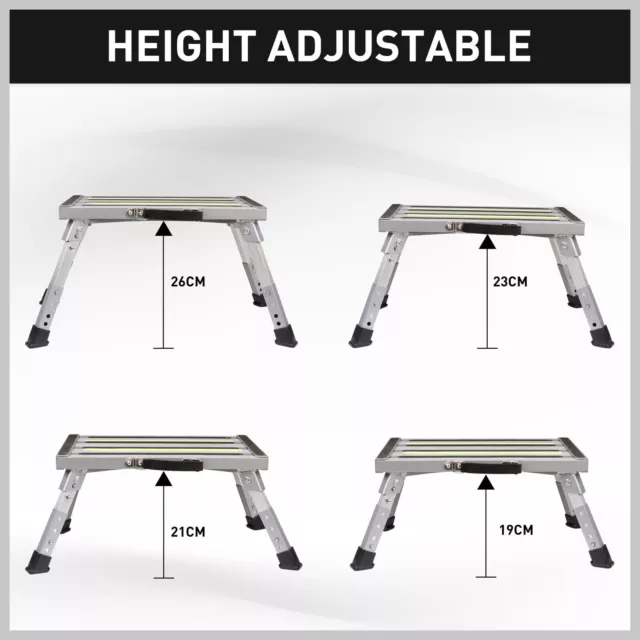 Illuminated Portable Stool Folding Steps Adjustable Aluminium Platform Caravan 3