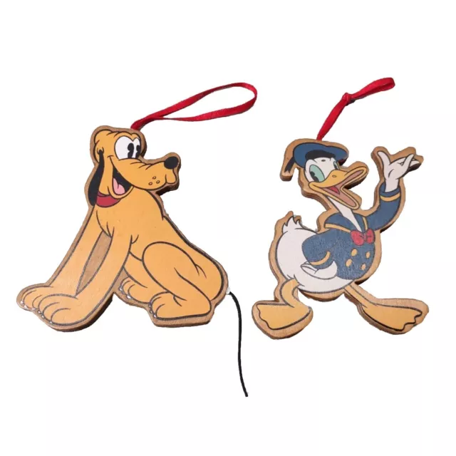 Vintage Disney Wooden Donald Duck / Pluto Christmas Ornaments Kurt Adler Rare