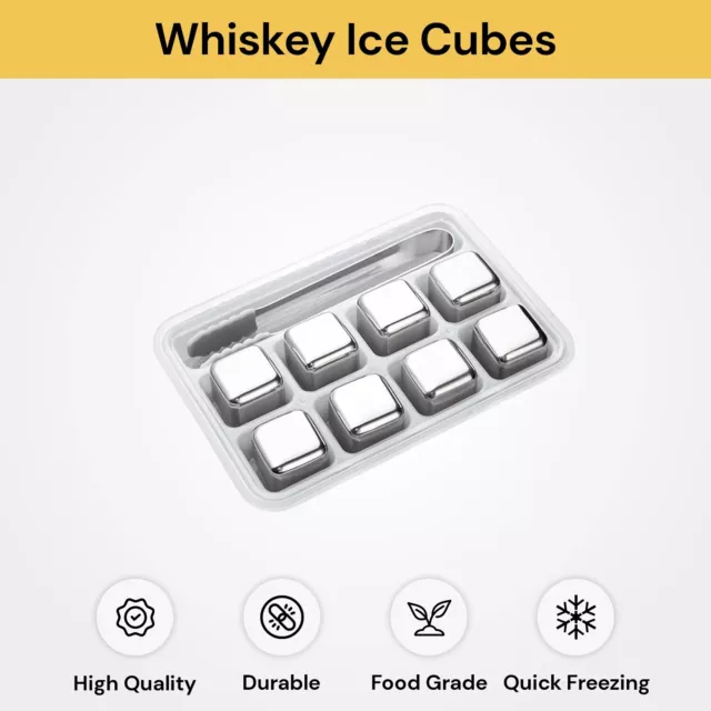 8PCS Reusable Stainless Steel Stones Whiskey Ice Cubes Tray wine,Beer,Cold Drink 2