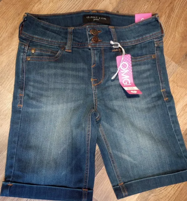 Celebrity Pink Girls High Rise Button Fly Dark Bl Denim Jean Shorts Size 12 NWT