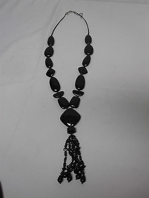 Dramatic Large Chicos Black Glass Bead & Tassle Drop Bead Strands Necklace