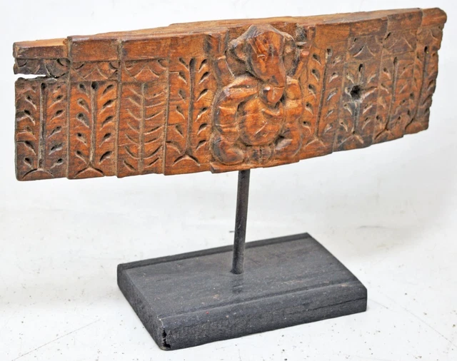 ANTIQUE EN BOIS God Ganesha Sculpture Panneau Plaque Original Vieux