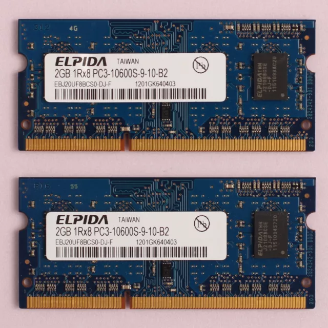 4GB (2x 2GB) DDR3 PC3-10600 1333Mhz ELPIDA 204 Pin SoDimm RAM Memory Laptop