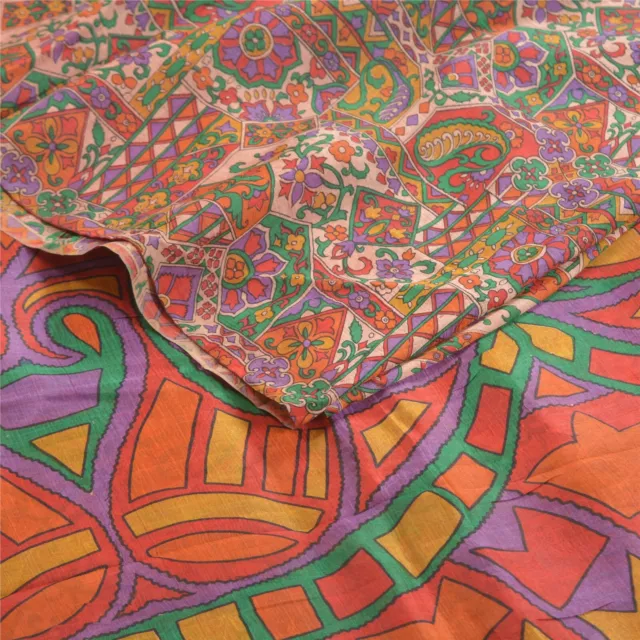 Sanskriti Vintage Multi Sarees Indian Pure Silk Printed Sari Decor Craft Fabric