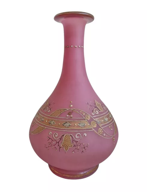 Böhmische Biedermeier Vase / Karaffe mit Emaille Malerei, 19. Jh.    (# 17440) 2