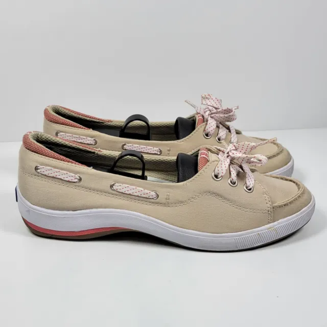 Keds Sport Womens 7.5 Rapture Boat Shoes Tan Beige Lace Up Moc Toe Arch Support