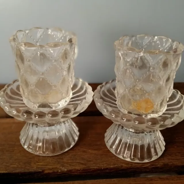 Vintage Party Lite Quilted Crystal Candle Holders, Set Of 2, Votive