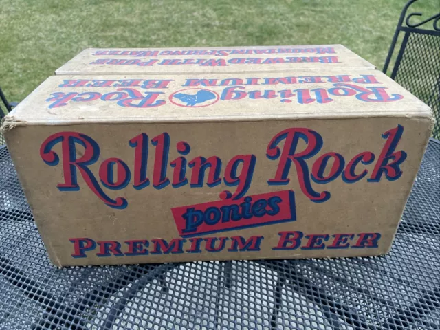 VINTAGE ROLLING ROCK PONIES PREMIUM BEER CARDBOARD CASE BOX W/24 ACL BOTTLES 7oz 3