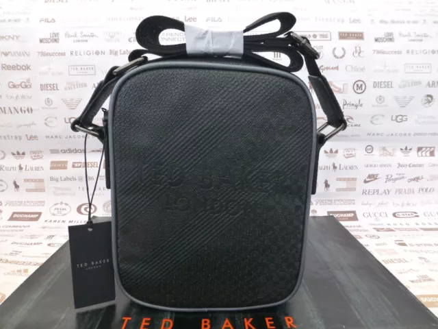TED BAKER MINI Flight Bag Men HELIOX Black Bossed Texture Shoulder