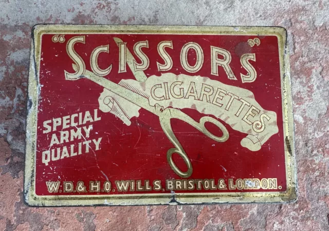 Vintage Old Rare Collectible SCISSORS Cigarettes Advertise Litho Tin Box London