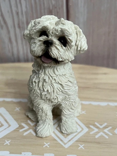 EUC Sandicast 3" Maltese White Dog 2006 Handcrafted Dog Figurine Statue