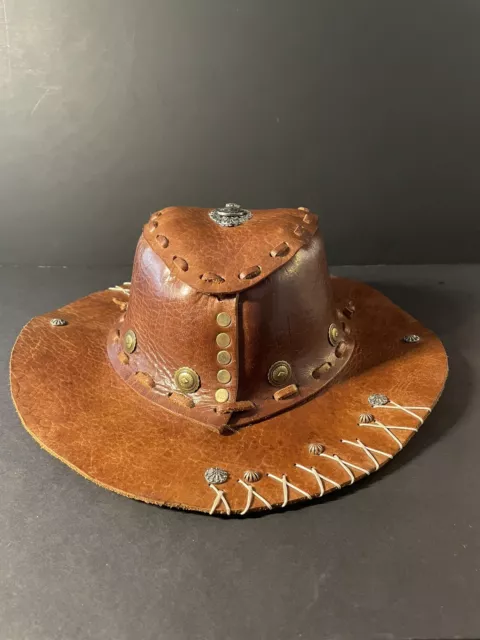 Hat Leather Biker,Hippie Style Vintage Rustic Finished