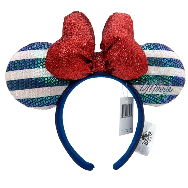 Disney Parks Pink Blue 2021 Minnie Mouse Ears Red Bow Limited Shanghai Headband