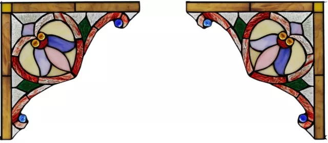 Set of 2 8" x 8" Victorian Stell Tiffany Style Stained Glass Corner Window Decor