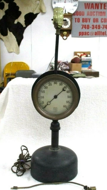 Industrial Steampunk ASHCROFT GAUGE  Pipe Light  Lamp Weathered Iron