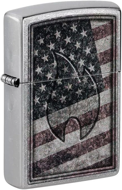 Accendino Antivento Zippo 48180 Usa America Design Uomo Metallo Argento