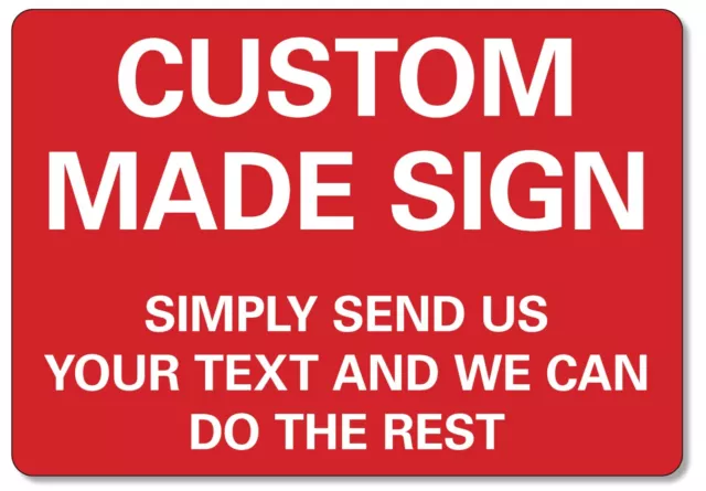 Metal Sign Custom Made Personalised Text Logo Image Customised  White Red Sans