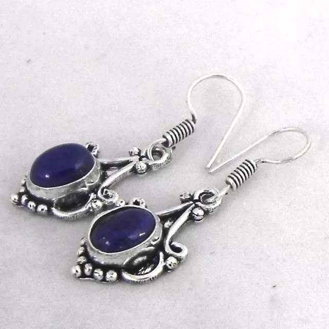 925 Plata de Ley Lapis Lazuli Piedra Preciosa Mano Pendientes Mujeres Regalo