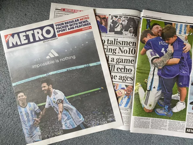 Messi Argentina DAILY MAIL Football Adidas Wrap World Champ Lot UK Newspapers x2