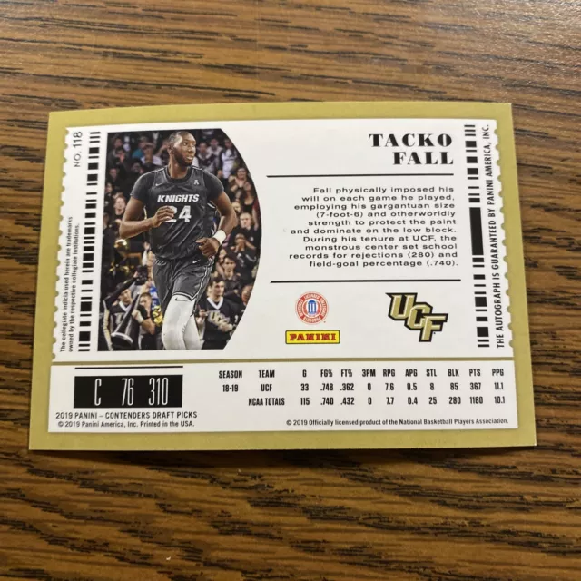 Tacko Fall 2019-20 Panini Contenders Draft Ticket Auto 118 Rookie RC J138 2