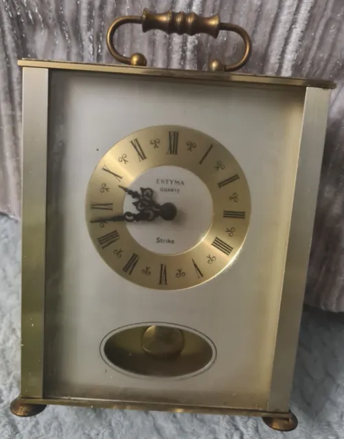 Estyma Quartz Battery Bell Pendulum Carriage Clock Brass Perfect Working Order