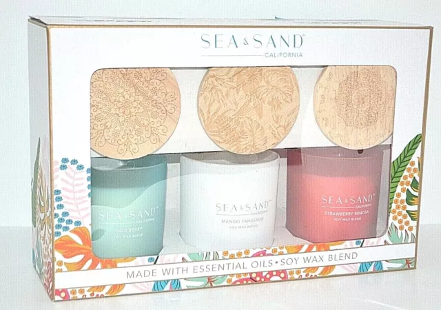 Sea & Sand 3-pack Scented Candle Set with Wood Lid