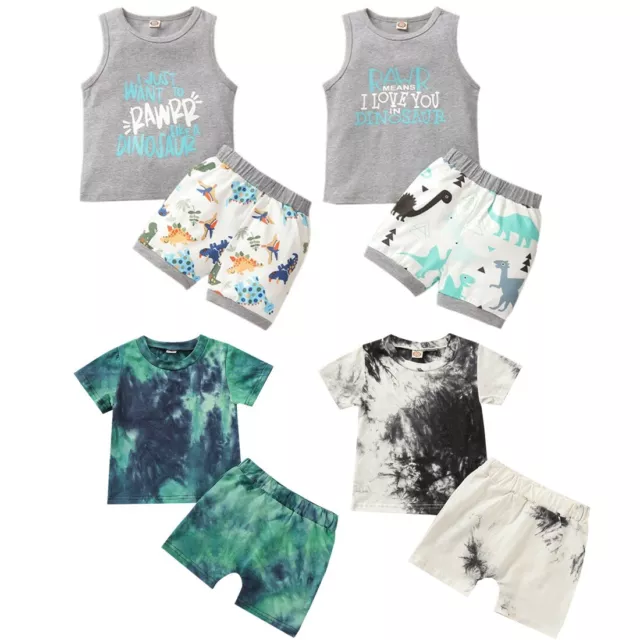 Baby Boys Outfit Clothes Dinosuar Sleeveless Tops Tank Shorts 2PCS Toddler Kids
